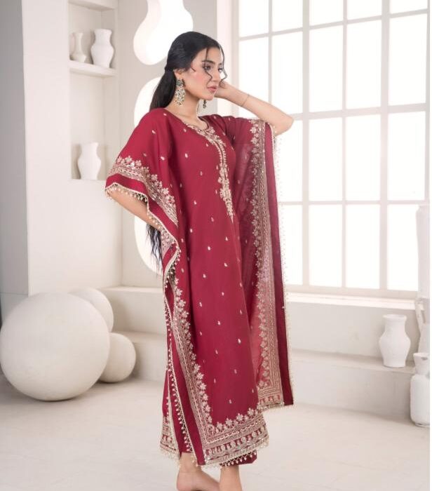 Red 3-Piece Unstitched Dress